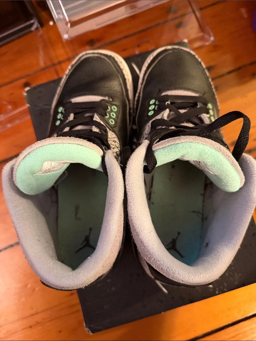 Jordan Kids Black and Grey Sneakers with Mint Accents